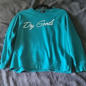 Dry Goods Teal Logo Sweatshirt – Size XS, Soft Crewneck Pullover